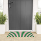 Narrow Stripes Vertical Pattern in Kelly Green and Blush Pink Welcome Mat Gallery Image 3