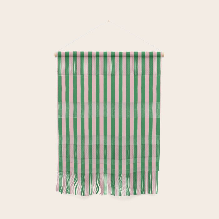 Narrow Stripes Vertical Pattern in Kelly Green and Blush Pink Wall Hanging Gallery Image 1