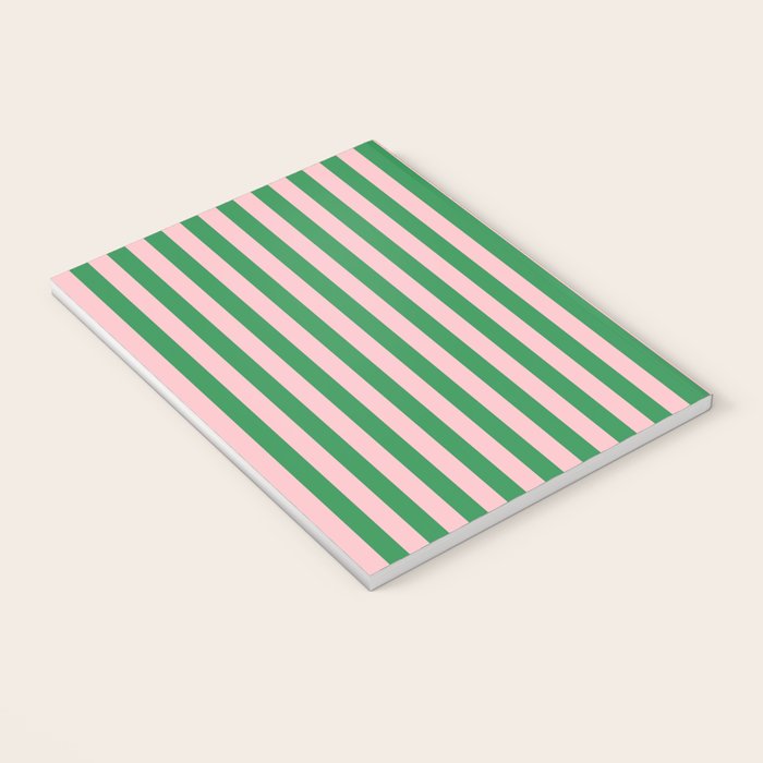 Narrow Stripes Vertical Pattern in Kelly Green and Blush Pink Notebook Gallery Image 3
