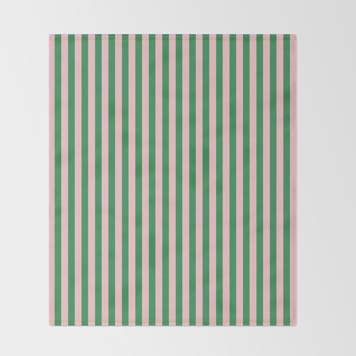 Narrow Stripes Vertical Pattern in Kelly Green and Blush Pink Throw Blanket Gallery Image 2