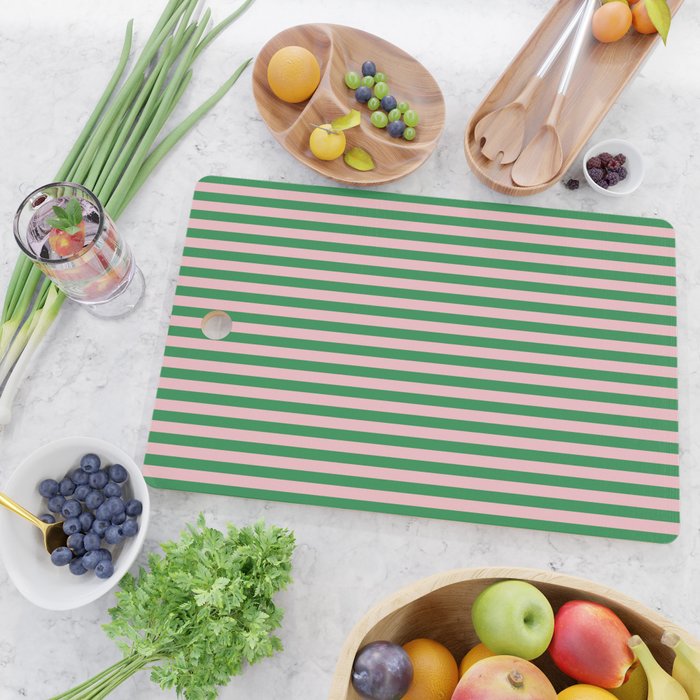 Narrow Stripes Vertical Pattern in Kelly Green and Blush Pink Cutting Board Gallery Image 2