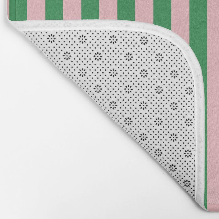Narrow Stripes Vertical Pattern in Kelly Green and Blush Pink Bath Mat Gallery Image 2
