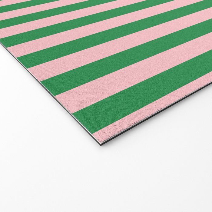 Narrow Stripes Vertical Pattern in Kelly Green and Blush Pink Welcome Mat Gallery Image 2