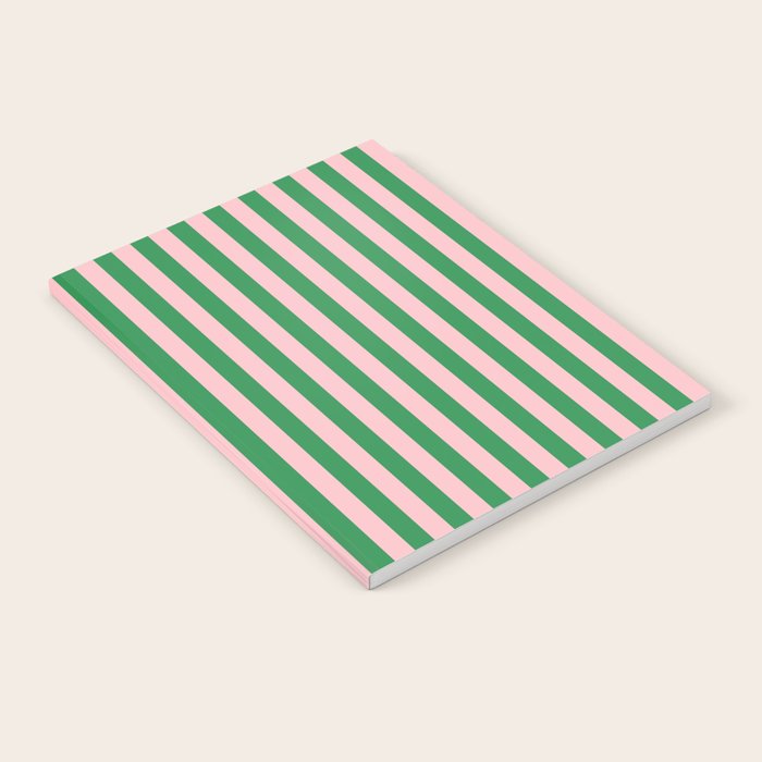 Narrow Stripes Vertical Pattern in Kelly Green and Blush Pink Notebook Gallery Image 2