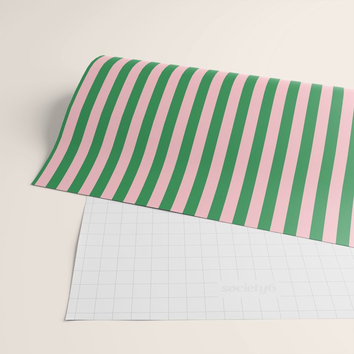 Narrow Stripes Vertical Pattern in Kelly Green and Blush Pink Wrapping Paper Gallery Image 2