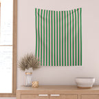 Narrow Stripes Vertical Pattern in Kelly Green and Blush Pink Wall Tapestry Gallery Image 2