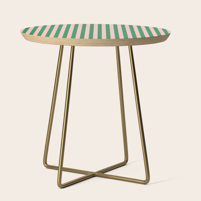 Narrow Stripes Vertical Pattern in Kelly Green and Blush Pink Side Table Gallery Image 1