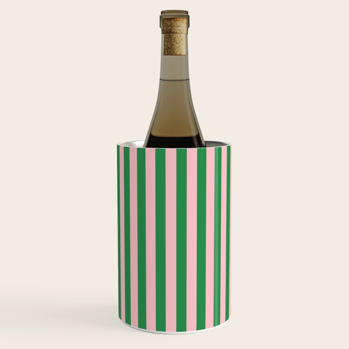 Narrow Stripes Vertical Pattern in Kelly Green and Blush Pink Wine Chiller Gallery Image 2