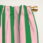 Narrow Stripes Vertical Pattern in Kelly Green and Blush Pink Window Curtain Gallery Image 2