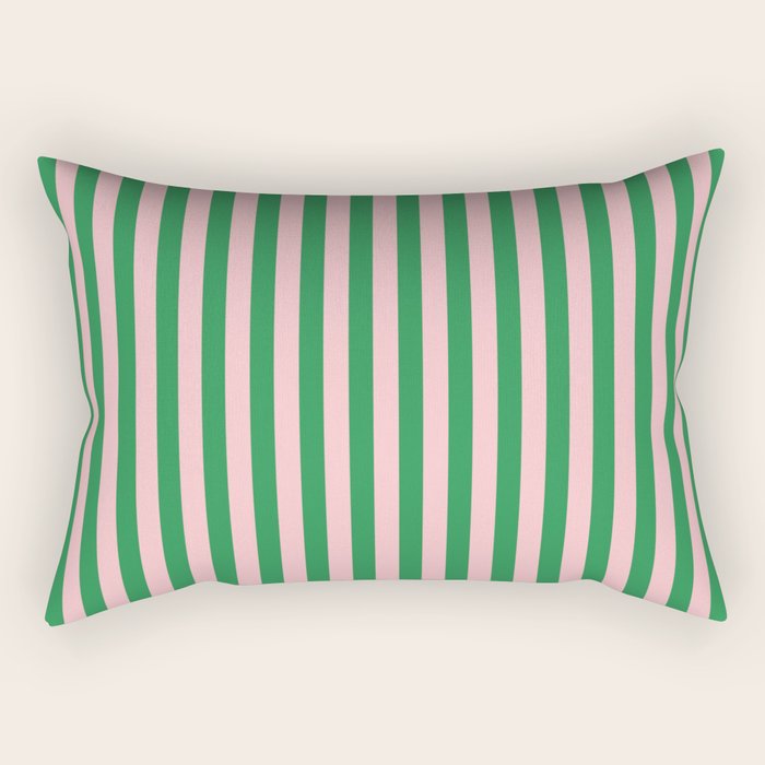 Narrow Stripes Vertical Pattern in Kelly Green and Blush Pink Rectangular Pillow Gallery Image 2
