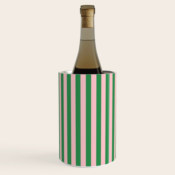 Narrow Stripes Vertical Pattern in Kelly Green and Blush Pink Wine Chiller Gallery Image 3