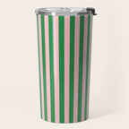 Narrow Stripes Vertical Pattern in Kelly Green and Blush Pink Travel Mug Gallery Image 2