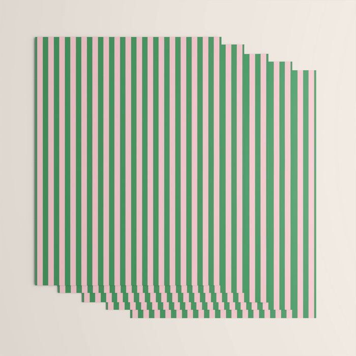 Narrow Stripes Vertical Pattern in Kelly Green and Blush Pink Wrapping Paper Gallery Image 3