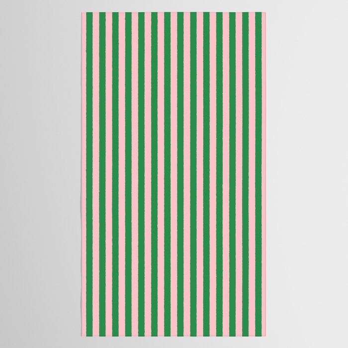 Narrow Stripes Vertical Pattern in Kelly Green and Blush Pink Tablecloth Gallery Image 2