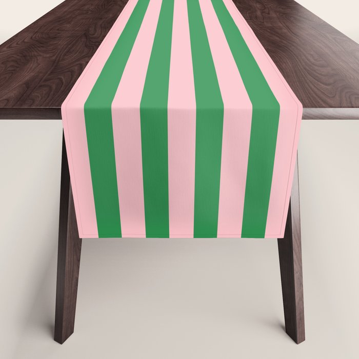 Narrow Stripes Vertical Pattern in Kelly Green and Blush Pink Table Runner Gallery Image 1