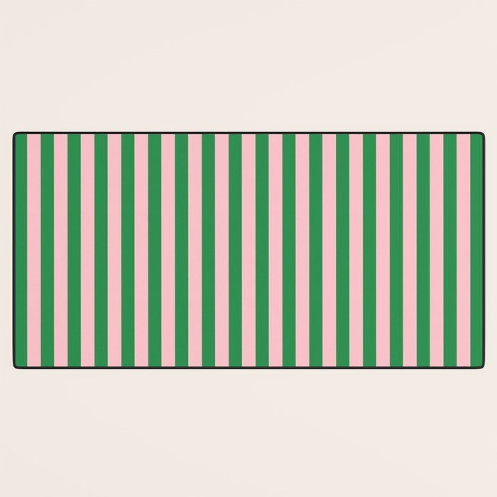 Narrow Stripes Vertical Pattern in Kelly Green and Blush Pink Desk Mat Gallery Image 3