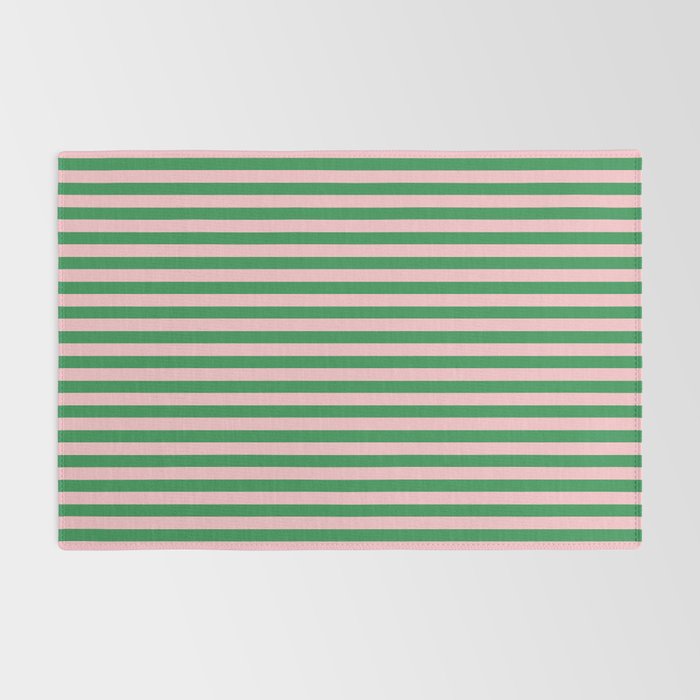 Narrow Stripes Vertical Pattern in Kelly Green and Blush Pink Rug Gallery Image 2