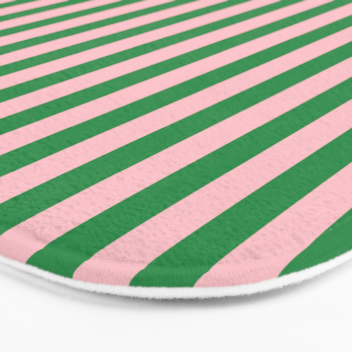 Narrow Stripes Vertical Pattern in Kelly Green and Blush Pink Bath Mat Gallery Image 3