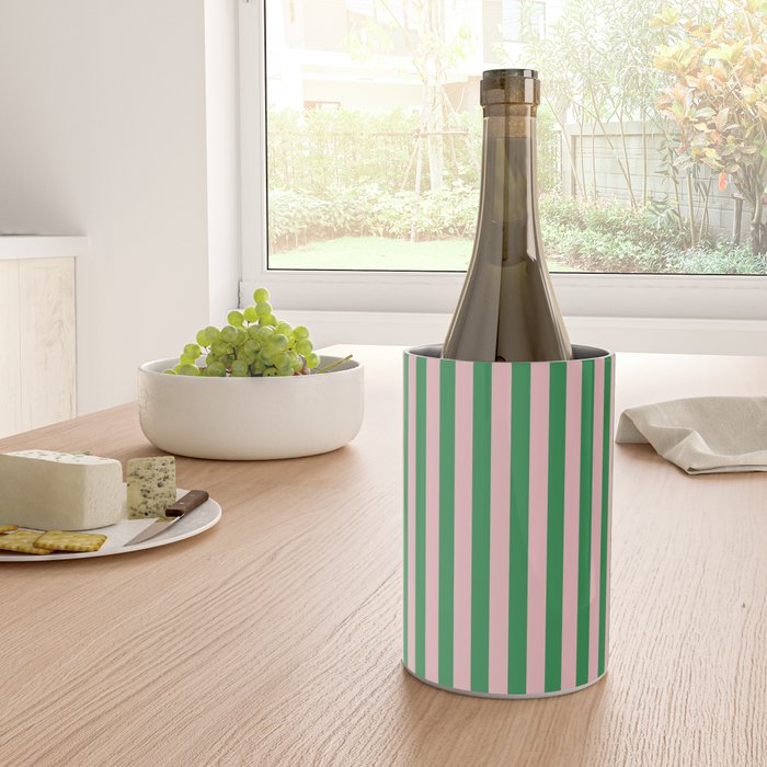 Narrow Stripes Vertical Pattern in Kelly Green and Blush Pink Wine Chiller Gallery Image 4