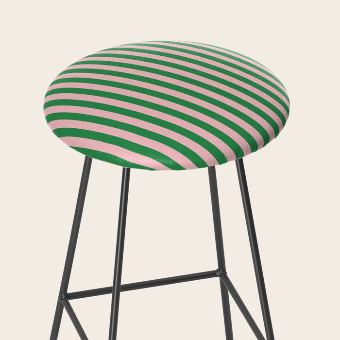Narrow Stripes Vertical Pattern in Kelly Green and Blush Pink Stool Gallery Image 2