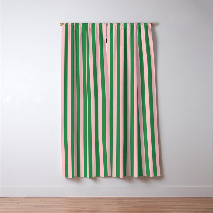 Narrow Stripes Vertical Pattern in Kelly Green and Blush Pink Window Curtain Gallery Image 3