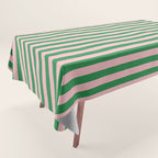 Narrow Stripes Vertical Pattern in Kelly Green and Blush Pink Tablecloth Gallery Image 1
