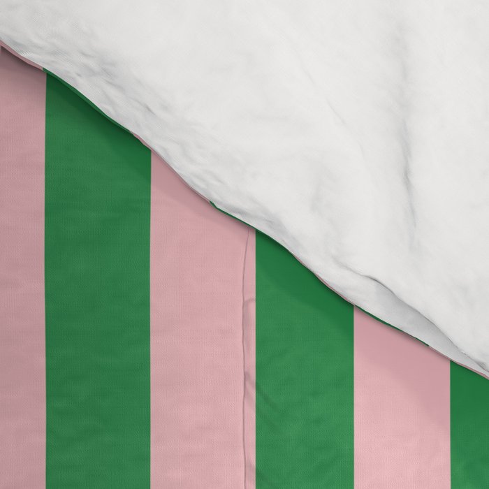 Narrow Stripes Vertical Pattern in Kelly Green and Blush Pink Comforter Gallery Image 4