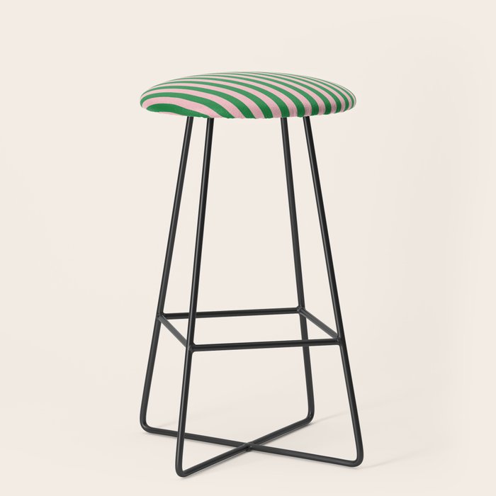 Narrow Stripes Vertical Pattern in Kelly Green and Blush Pink Stool Gallery Image 1