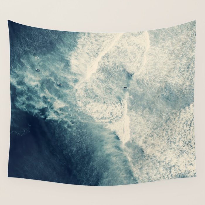 Ice Blue Surf - Aerial Ocean Sea Photography Wall Tapestry Gallery Image 4
