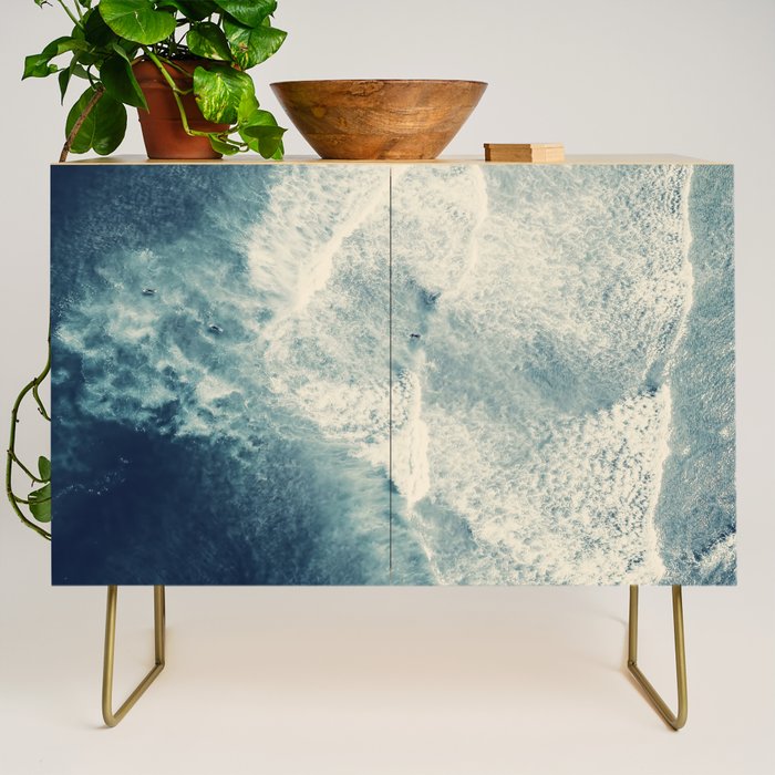 Ice Blue Surf - Aerial Ocean Sea Photography Credenza Gallery Image 1