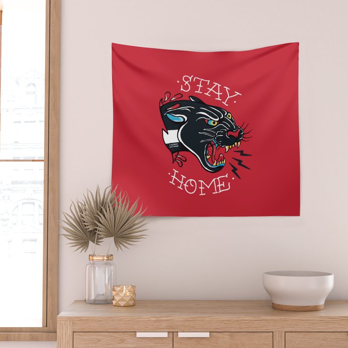 Stay Home Panther Tattoo Wall Tapestry Gallery Image 2