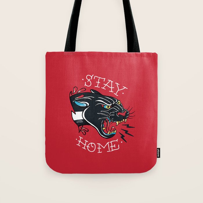 Stay Home Panther Tattoo Tote Bag Gallery Image 1