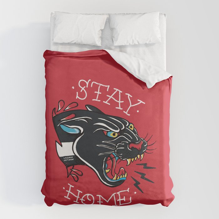 Stay Home Panther Tattoo Duvet Cover Gallery Image 1