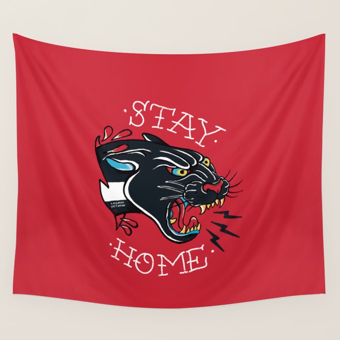 Stay Home Panther Tattoo Wall Tapestry Gallery Image 1