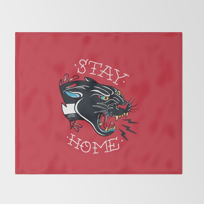 Stay Home Panther Tattoo Throw Blanket Gallery Image 2
