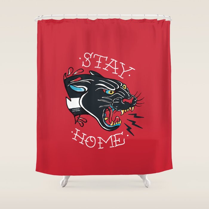 Stay Home Panther Tattoo Shower Curtain Gallery Image 1