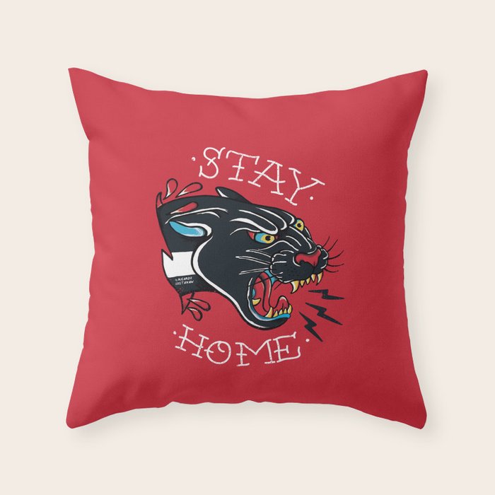 Stay Home Panther Tattoo Throw Pillow Gallery Image 1