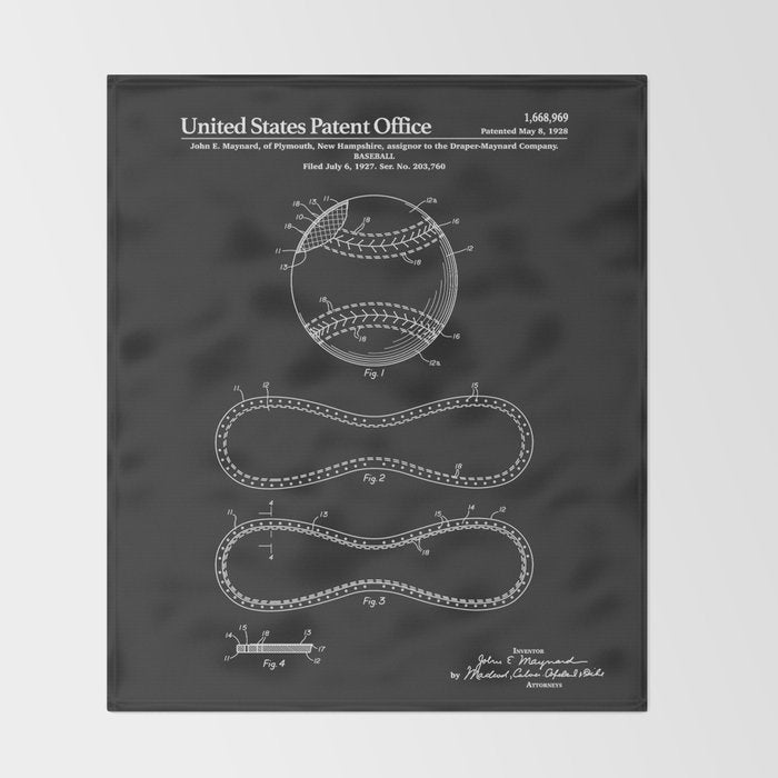 Baseball Patent - Black Throw Blanket Gallery Image 2