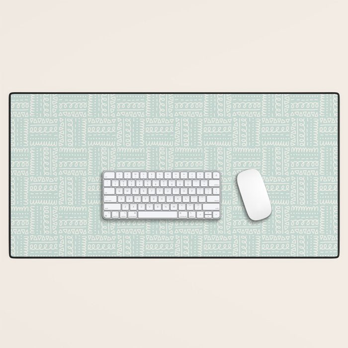 Mudcloth Doodle Squares . Soft Aqua Desk Mat Gallery Image 1