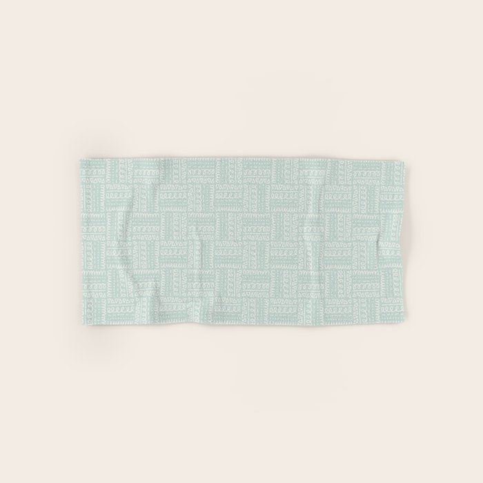 Mudcloth Doodle Squares . Soft Aqua Bath Towel Gallery Image 1