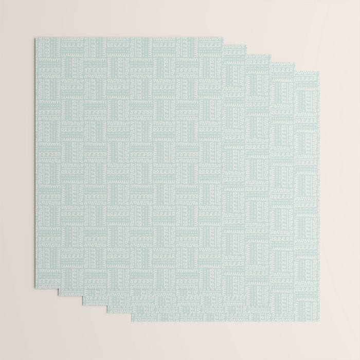 Mudcloth Doodle Squares . Soft Aqua Wrapping Paper Gallery Image 3