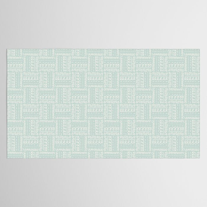 Mudcloth Doodle Squares . Soft Aqua Tablecloth Gallery Image 2