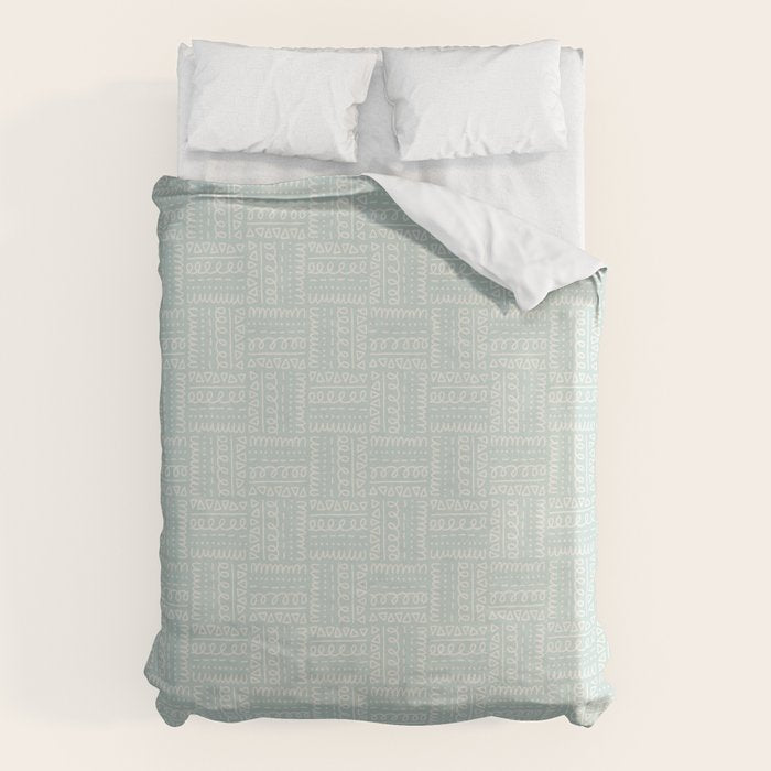 Mudcloth Doodle Squares . Soft Aqua Duvet Cover Gallery Image 6