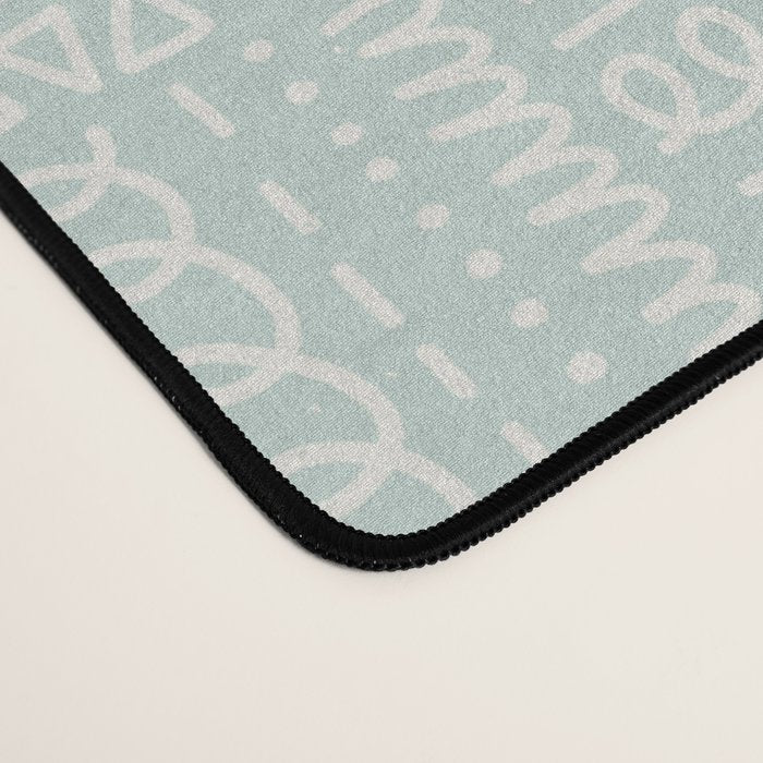 Mudcloth Doodle Squares . Soft Aqua Desk Mat Gallery Image 4