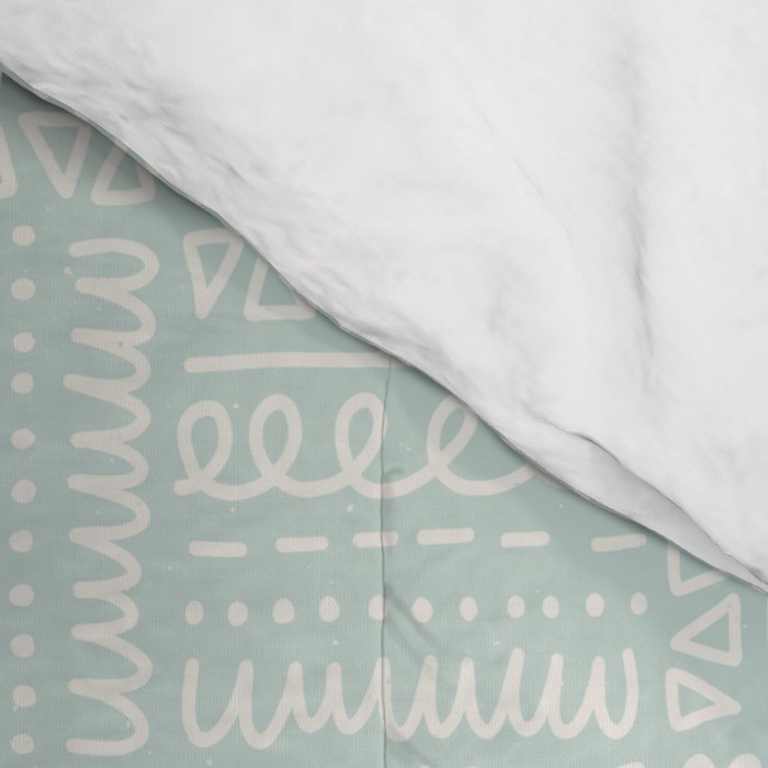 Mudcloth Doodle Squares . Soft Aqua Comforter Gallery Image 4