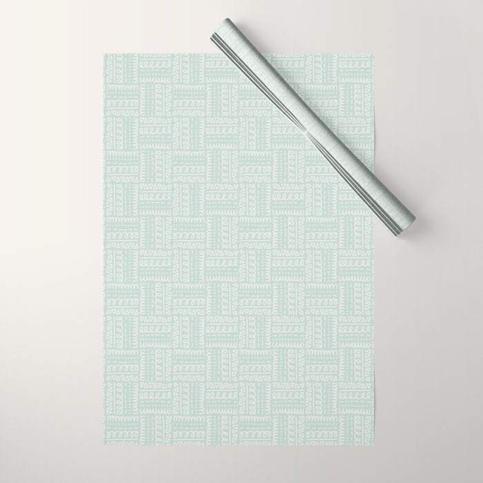 Mudcloth Doodle Squares . Soft Aqua Wrapping Paper Gallery Image 1