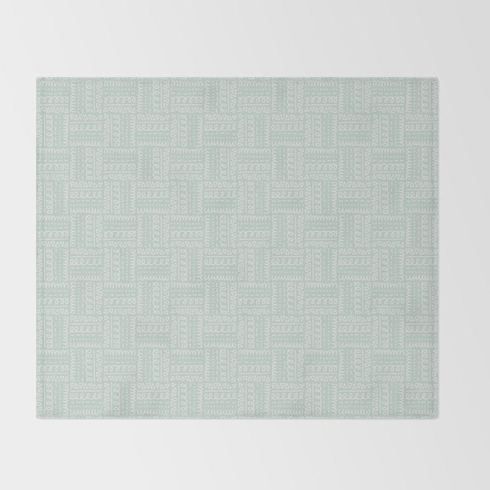 Mudcloth Doodle Squares . Soft Aqua Throw Blanket Gallery Image 2