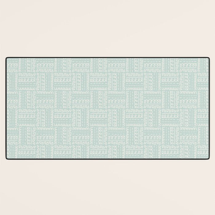 Mudcloth Doodle Squares . Soft Aqua Desk Mat Gallery Image 3