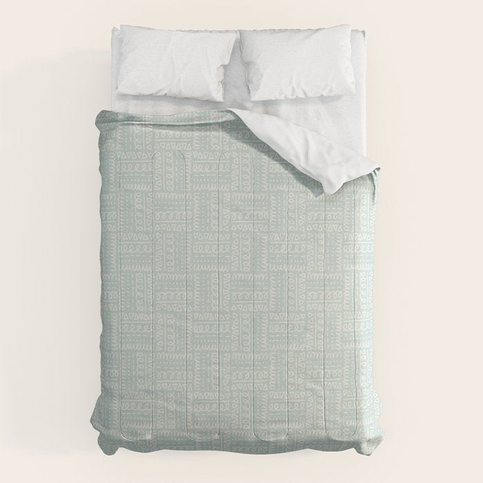 Mudcloth Doodle Squares . Soft Aqua Comforter Gallery Image 1