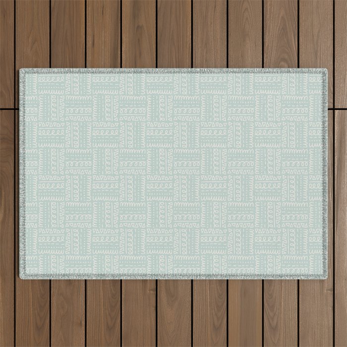 Mudcloth Doodle Squares . Soft Aqua Outdoor Rug Gallery Image 1